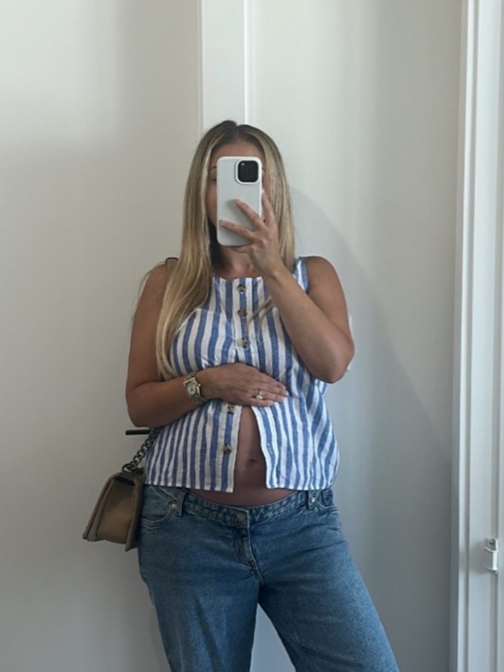 Jcrew Factory Linen Blue Stripe Shell Top